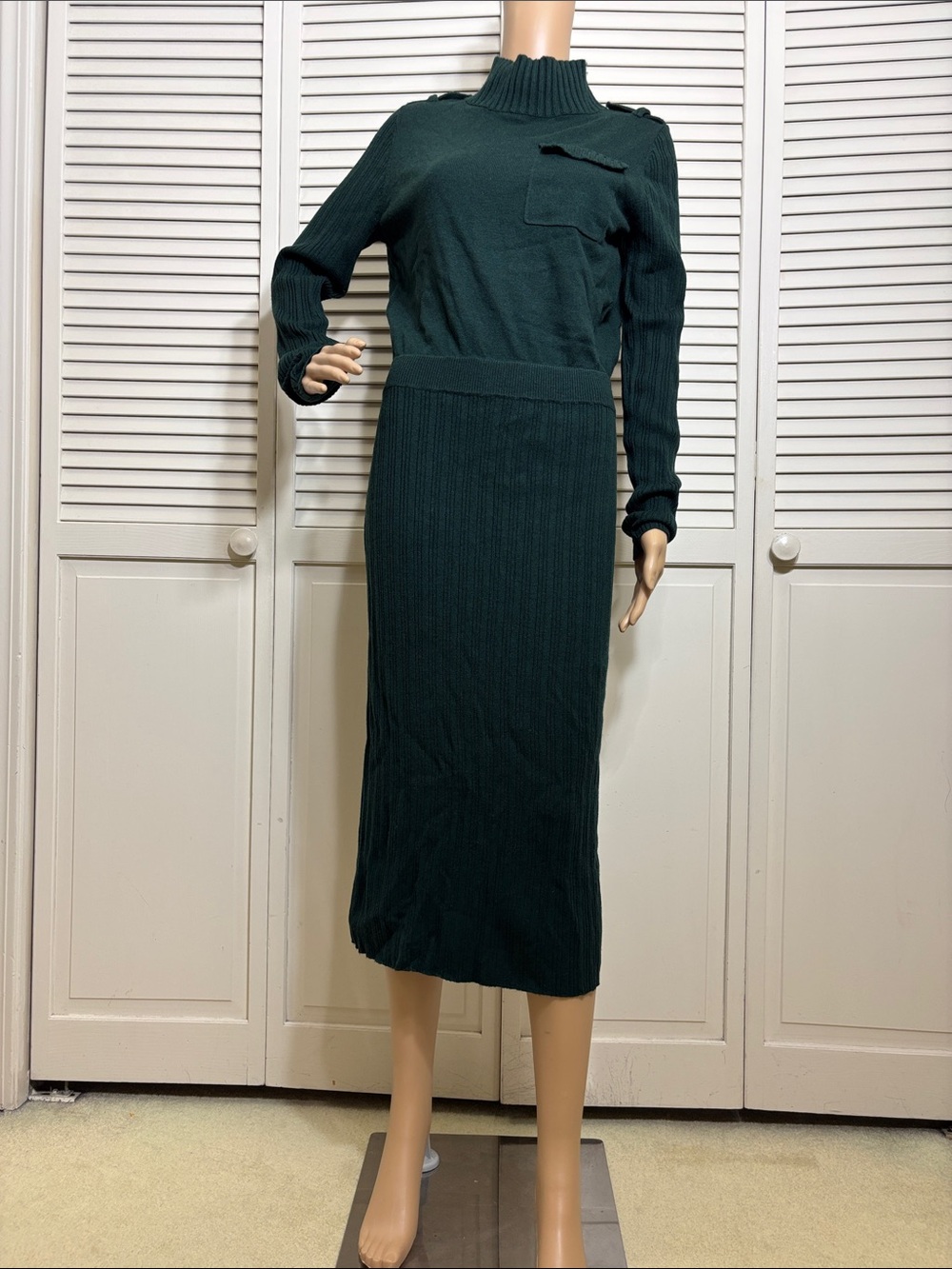 NWT REISS Floris Wool-Blend Knitted Utility Midi Dress in Khaki Medium - Picture 5 of 16